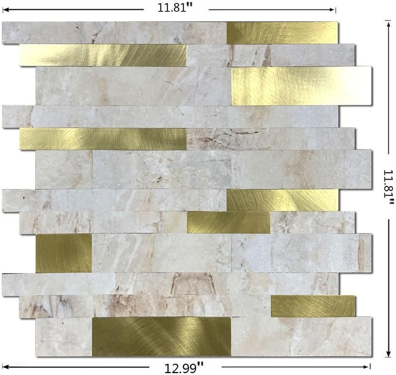weimeisc 10-Sheet Peel and Stick Backsplash Tile, PVC Mixed Metal Stick on Backsplash Tiles for Kitchen (10, Yellow Marble+Frosted Golden) - Image 2